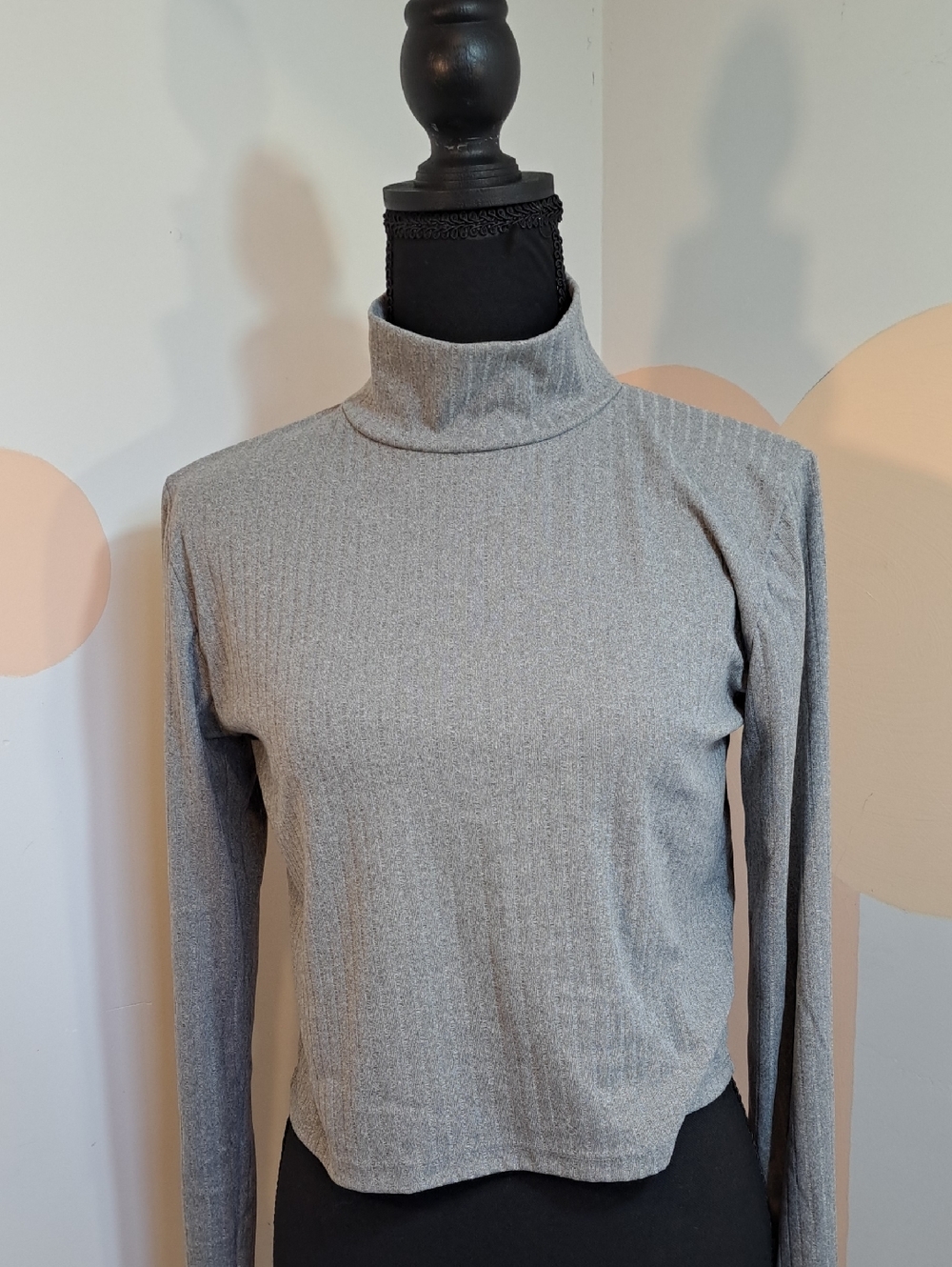 Ardene Long Sleeve Ribbed Mock Neck Crop Top - Light Gray